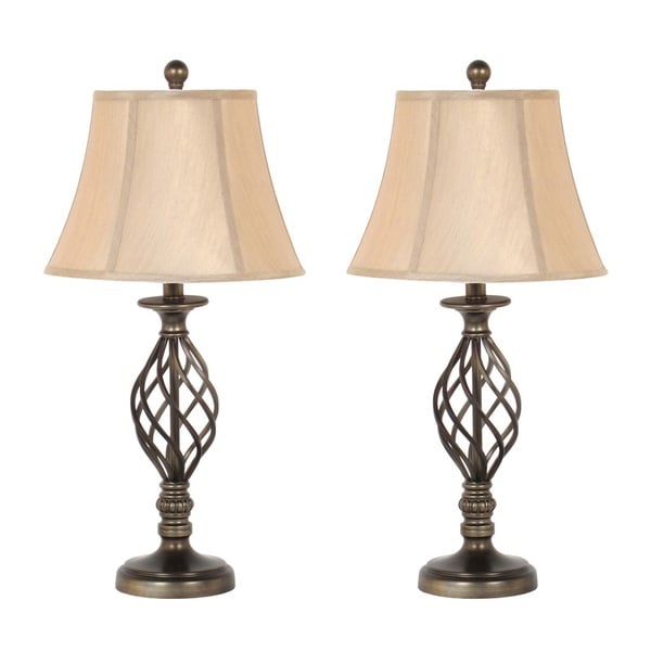 27 inch Antique Brass Table Lamp Set