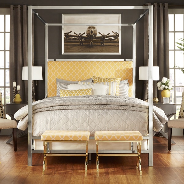 INSPIRE Q Solivita Orange Yellow Moroccan Linen Gold Metal Poster Bed