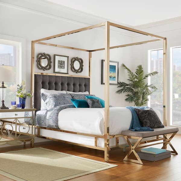 Solivita King Canopy Champagne Gold Metal Bed By Inspire Q Bold On Sale Overstock 10395756