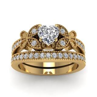 14k yellow gold 78cttw heart shaped diamond vintage bridal ring set by fascinating diamonds - Heart Wedding Ring Set 14k yellow gold 78cttw heart shaped diamond vintage bridal ring set by fascinating diamonds - Heart Wedding Ring Set