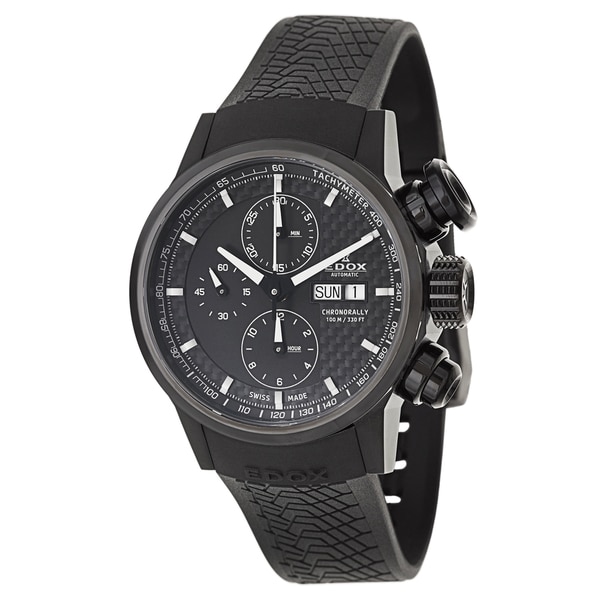 Edox Mens Chronorally Black Stainless Steel Swiss Mechanical