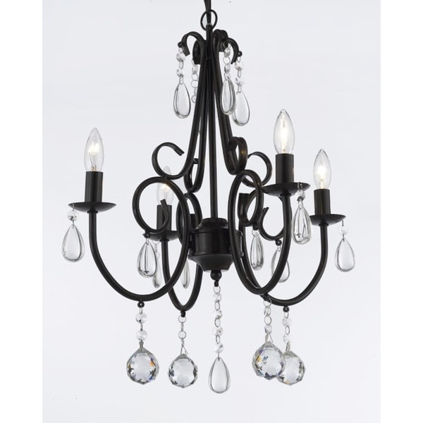 Wrought Iron and Crystal 4 Light Rustic Chandelier Pendant Light Lighting 