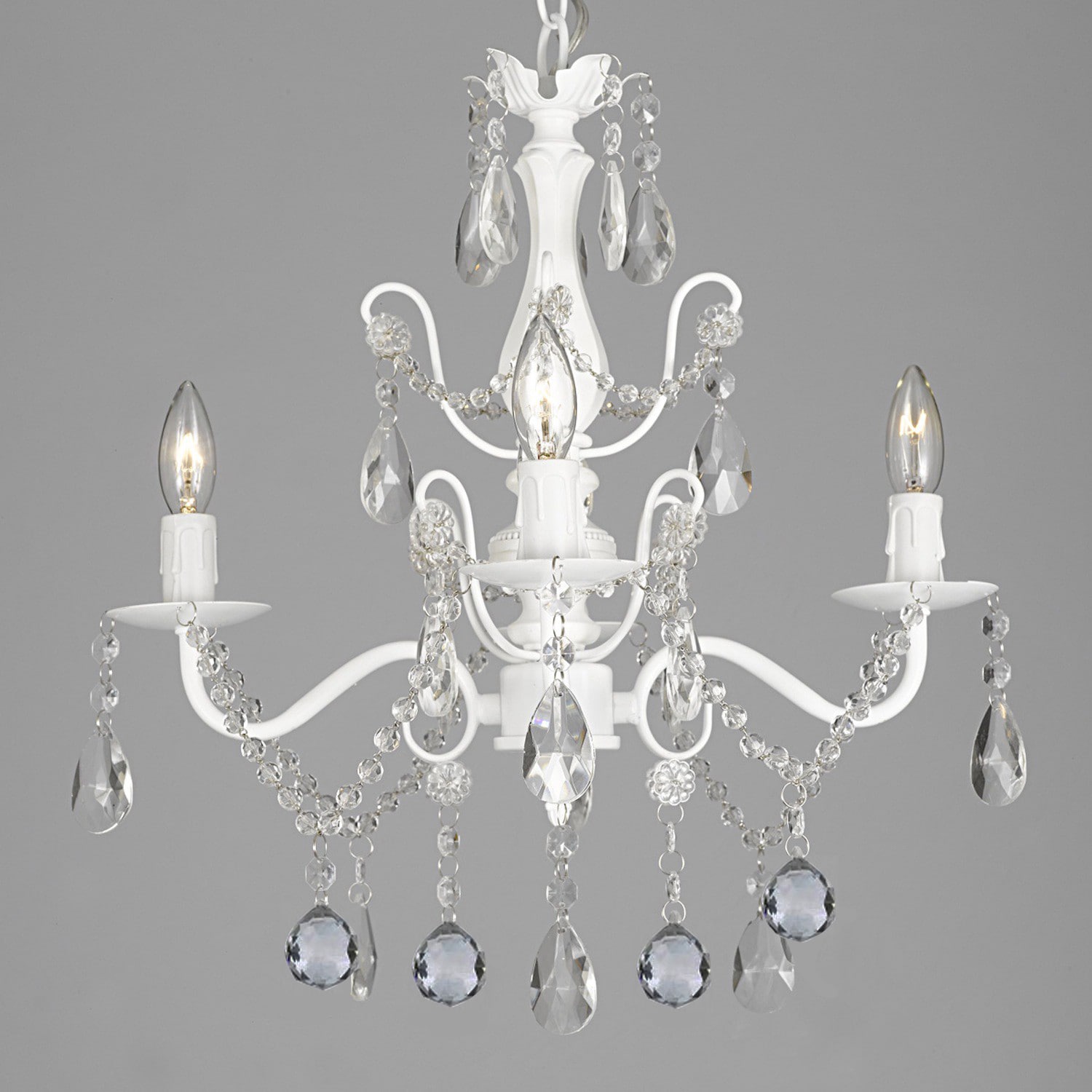 Wrought Iron & Crystal 4 Light White Chandelier with 40mm Faceted Crystall Balls (B6) - Chandeliers For Bedrooms by Overstock.com