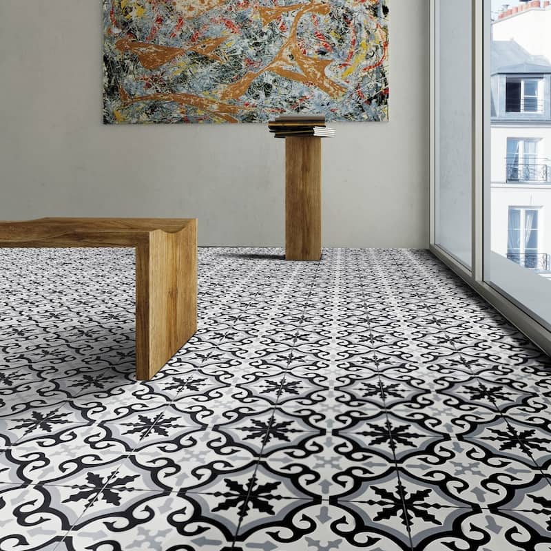 Handmade Argana Black/Grey Tile, Pack of 12 (Morocco)