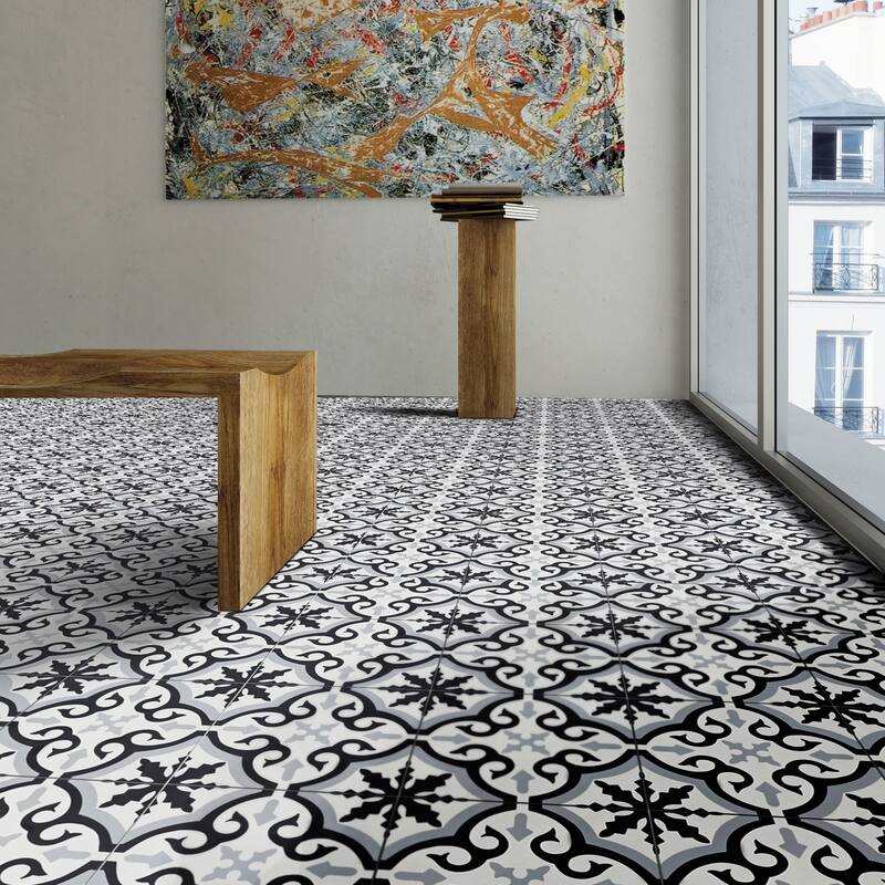 Handmade Argana Black/Grey Tile, Pack of 12 (Morocco)