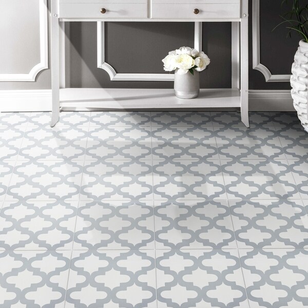 Lantern in White and Grey Handmade 8x8-inch Moroccan Tile (Pack of 12)