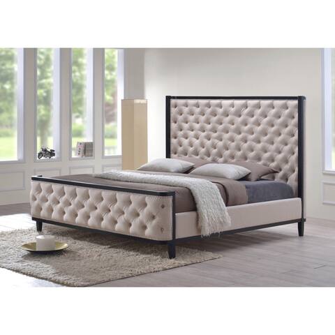 LuXeo Kensington King Custard Fabric Tufted Upholstered Bed
