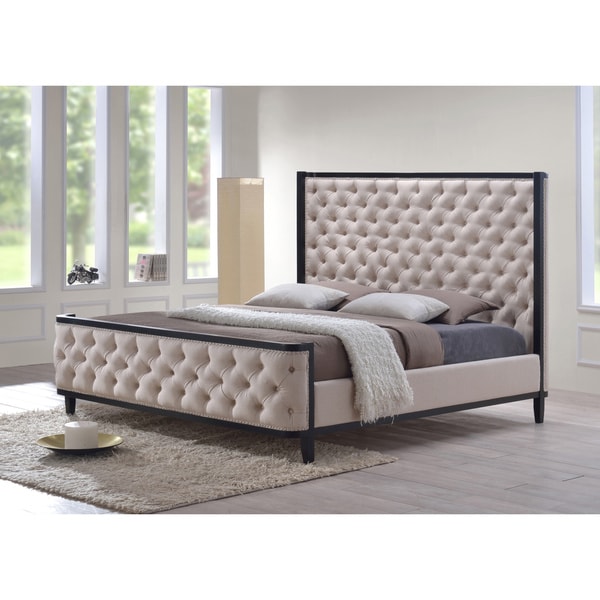 Shop Kensington King Custard Fabric Tufted Upholstered Bed ...