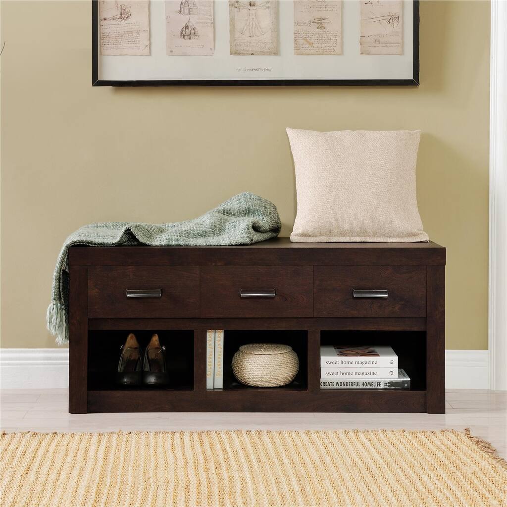 Ameriwood Home Westbrook Dark Walnut Storage Bench