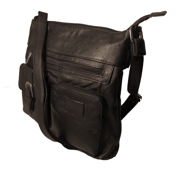 Shop Continental Leather Large Black Crossbody Handbag with Adjustable Shoulder Strap - Free ...