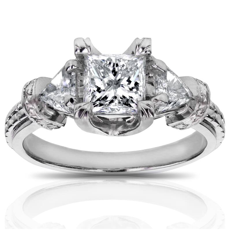 Annello by Kobelli 14k White Gold 1 3/4ct TDW Certified Princess and Triangular Diamond Vintage Engagement Ring - 5.5