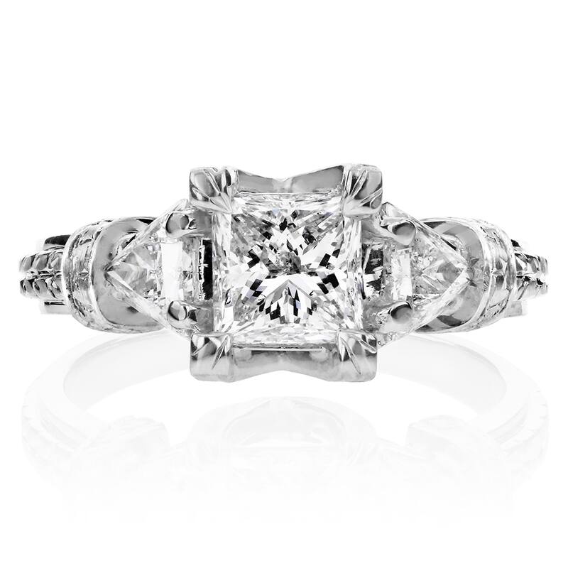 Annello by Kobelli 14k White Gold 1 3/4ct TDW Certified Princess and Triangular Diamond Vintage Engagement Ring