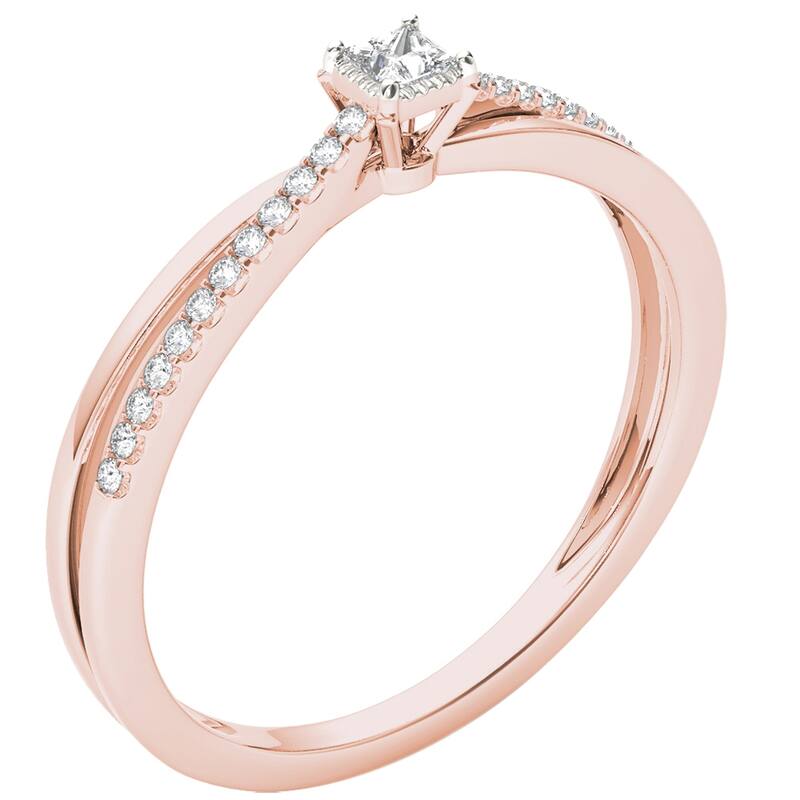 De Couer 10k Rose Gold 1/8ct TDW Diamond Split-Shank Engagement Ring - Pink