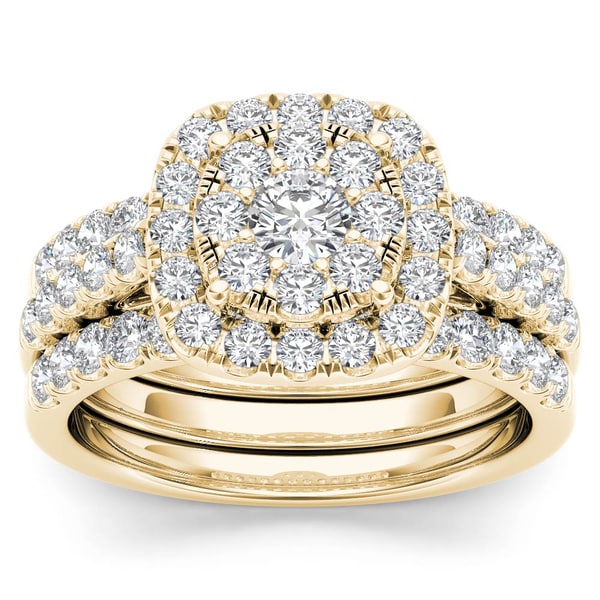 Shop De Couer 14k Yellow Gold 1 1/2ct TDW Diamond Halo Engagement Ring ...