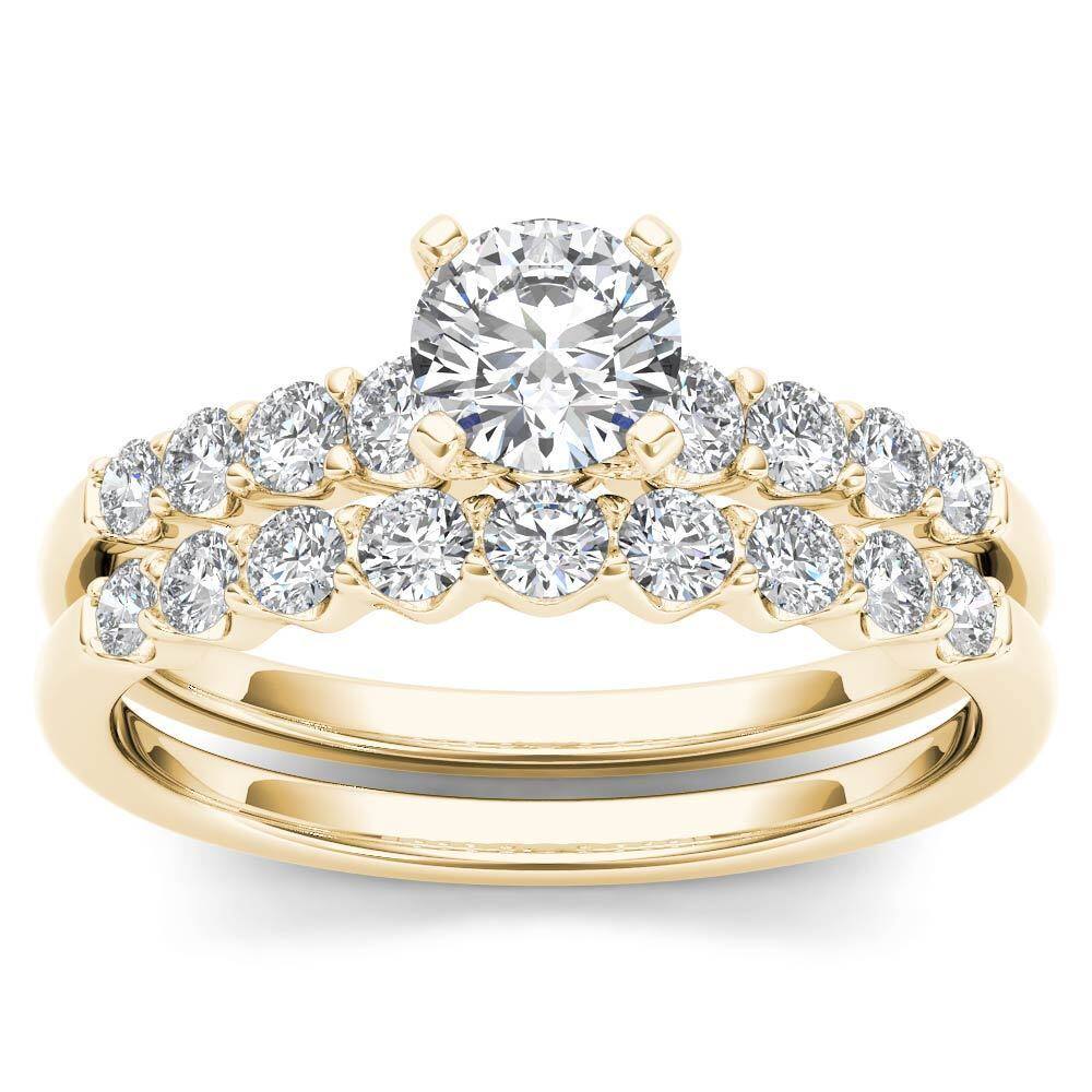 De Couer 14k Yellow Gold 1ct TDW Diamond Classic Engagement Ring Set with One Band