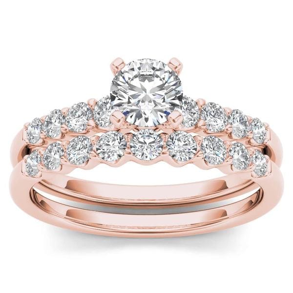 De Couer 14k Rose Gold 1ct TDW Diamond Classic Engagement Ring Set with One Band - Pink