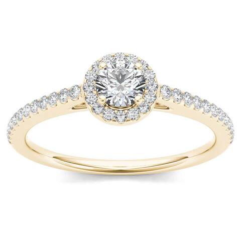 De Couer IGI Certified 14k Yellow Gold 1/2ct TDW Diamond Halo Engagement Ring