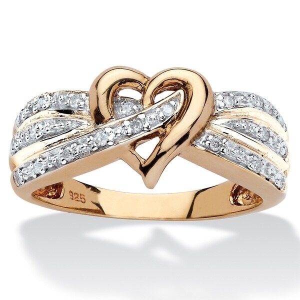 18k Yellow Gold over Sterling Silver 1/10ct TDW Round Diamond Crossover Heart Ring