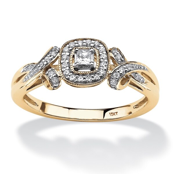 10k Yellow Gold 1/6ct TDW Princess-cut Diamond Halo and Bow Ring - Free ...