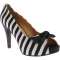Women's Beacon Shoes Marian Open Toe Pump White/Black Textile