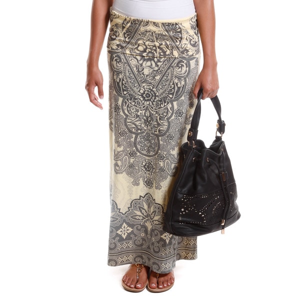 Hadari Womens Contemporary Decorative Print Foldover Maxi Skir