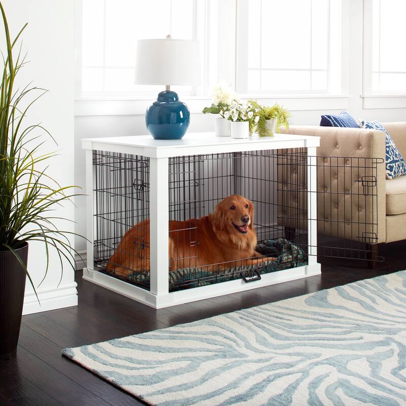 Merry Products White Wooden Pet Kennel with Crate Cover
