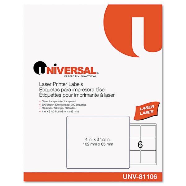 Universal One Clear Laser Printer Permanent Labels (Box of 300) Free Shipping On Orders Over