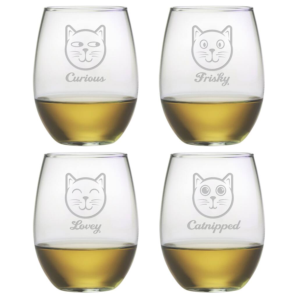 Feline Faces Stemless Wine Glass (Set of 4)