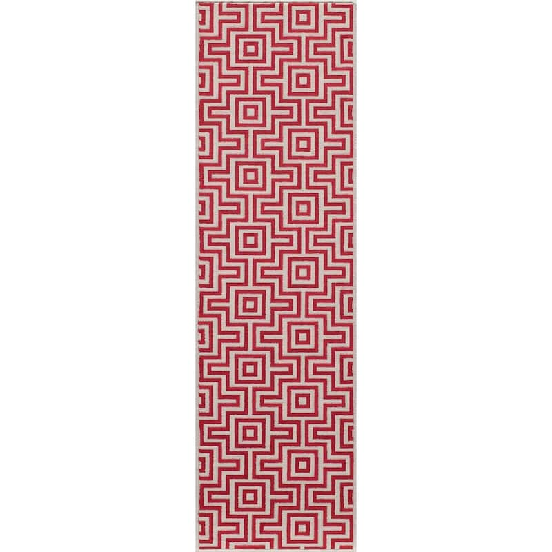 Momeni Baja Retro Indoor Outdoor Rug - 2'3" x 7'6" Runner - Red