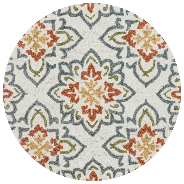 Hand hooked Peony Ivory/ Rust Round Rug (3 Round)  