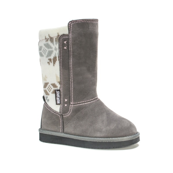 Muk Luks Girls Grey Snowflake Stacy Boots