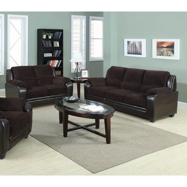 Jagger 2 Piece Corduroy Fabric With Pu Leather Sofa Loveseat Set