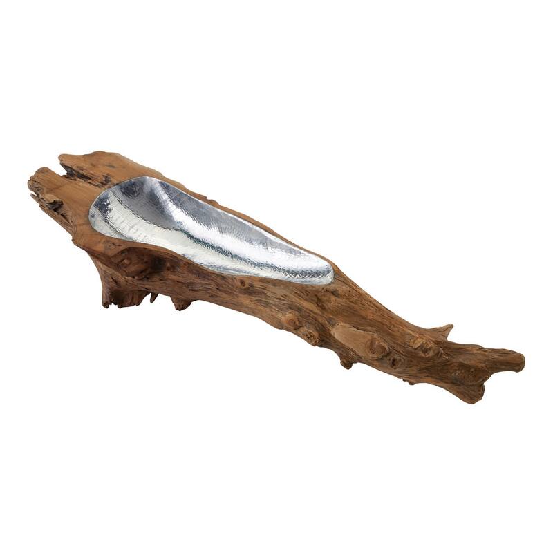 Elk Home Teak Root Aluminum Wood 20 Inch Wide Bowl - Silver