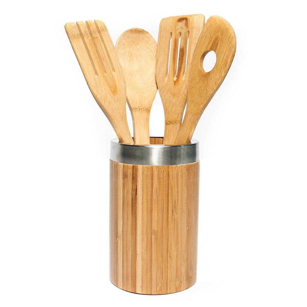 High Quality All Natural 5-peice Bamboo Utensil Set and Holder