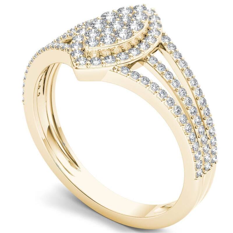 De Couer 10k Yellow Gold 1/2ct TDW Diamond Marquise-Framed Cluster Engagement Ring