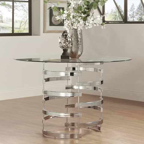 Nova Round Glass Top Vortex Iron Base Dining Table by iNSPIRE Q Bold - Dining Table