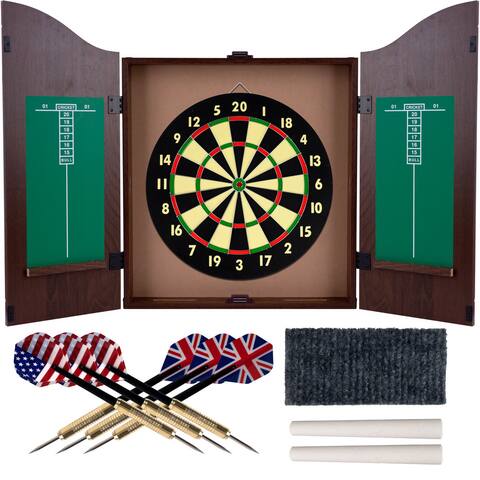 Trademark Gameroom Realistic Walnut Finish Dartboard Cabinet Set