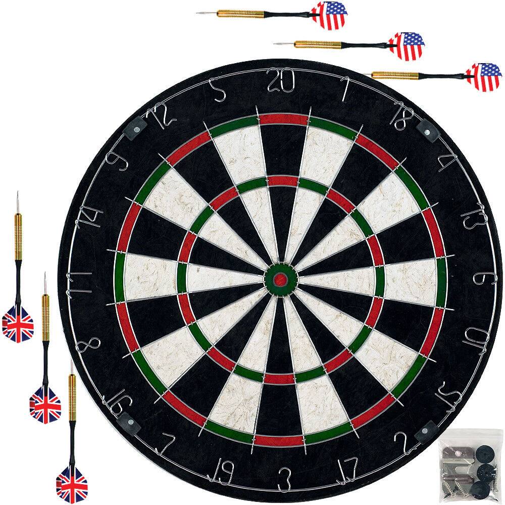 Bristle Dart Board with Metal Wire Spider Regulation Size Tournament Set 6-17 Gram Steel Tip Darts Trademark Games