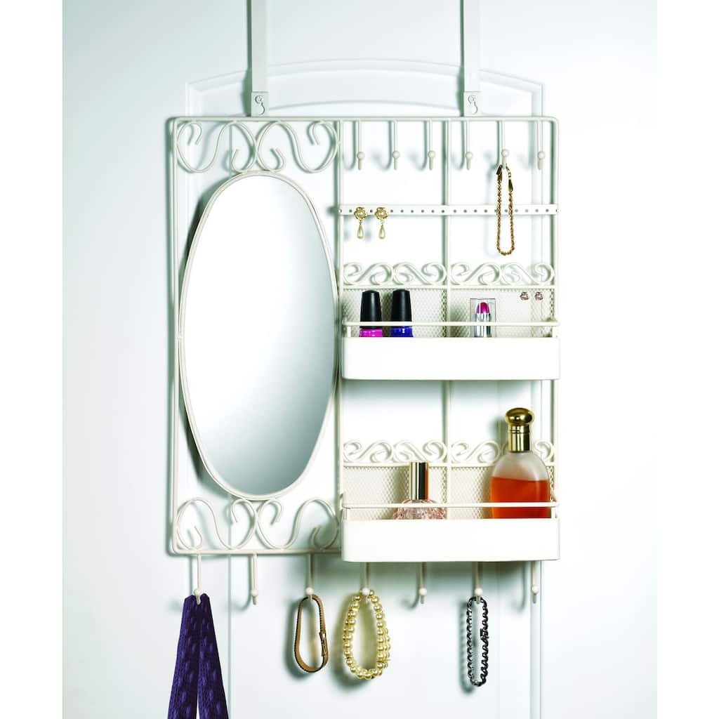 Over The Door Vanity Scroll Jewelry and Cosmetic Organizer