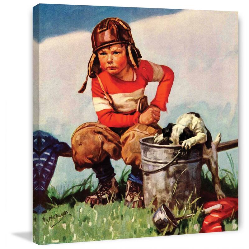 Marmont Hill - "Water Boy and Dog" by Henry Hintermeister Painting Print on Canvas - Multi-Color