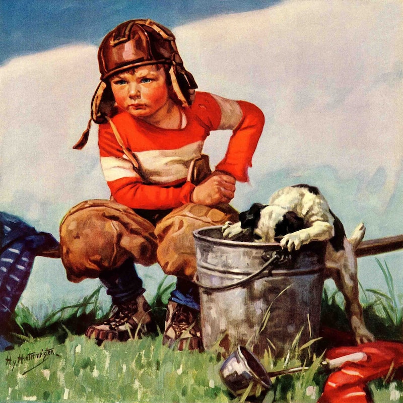 Marmont Hill - "Water Boy and Dog" by Henry Hintermeister Painting Print on Canvas - Multi-Color