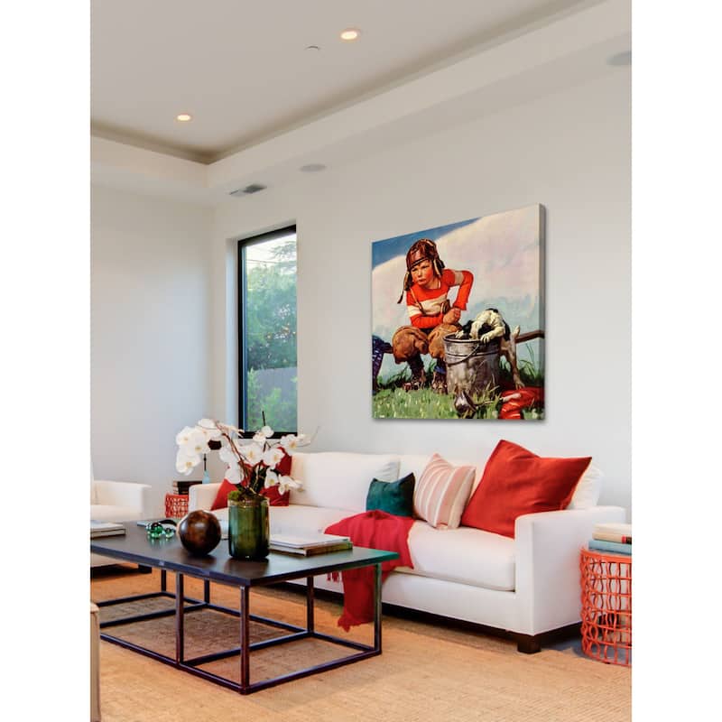 Marmont Hill - "Water Boy and Dog" by Henry Hintermeister Painting Print on Canvas - Multi-Color