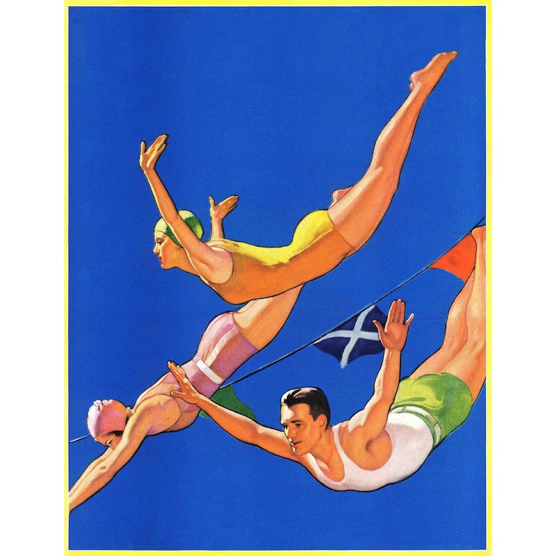 Marmont Hill - "Diving Women and Man" by John Newton Howitt Painting Print on Canvas - Multi-Color