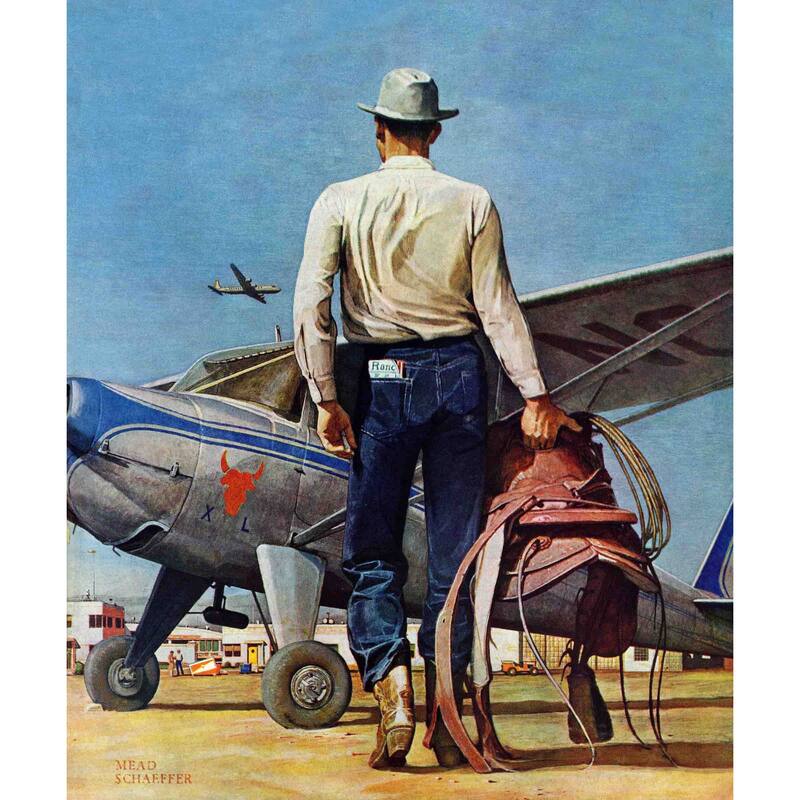 Marmont Hill - "Flying Cowboy" by Mead Schaeffer Painting Print on Canvas - Multi-Color