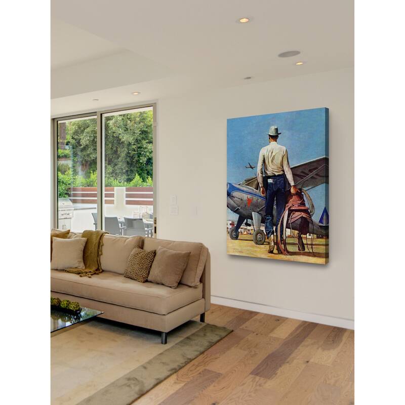 Marmont Hill - "Flying Cowboy" by Mead Schaeffer Painting Print on Canvas - Multi-Color