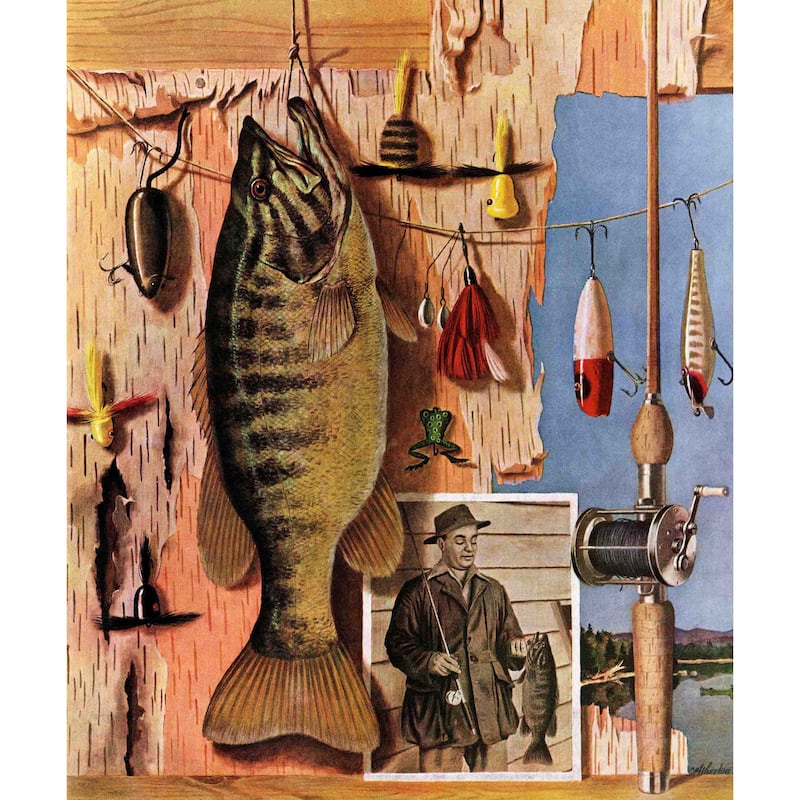 Marmont Hill - "Fishing Still Life" by John Atherton Painting Print on Canvas - Multi-Color