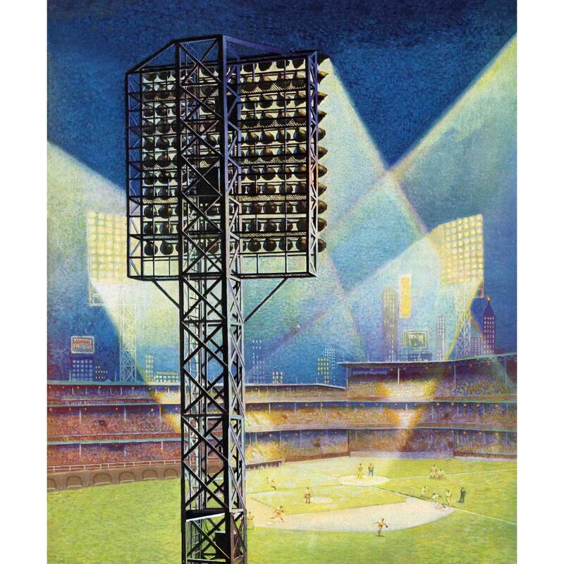 Marmont Hill - "Baseball Stadium at Night" by Roy Hilton Painting Print on Canvas