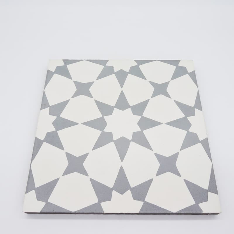 Handmade Medina in White and Grey Tile, Pack of 12 (Morocco)