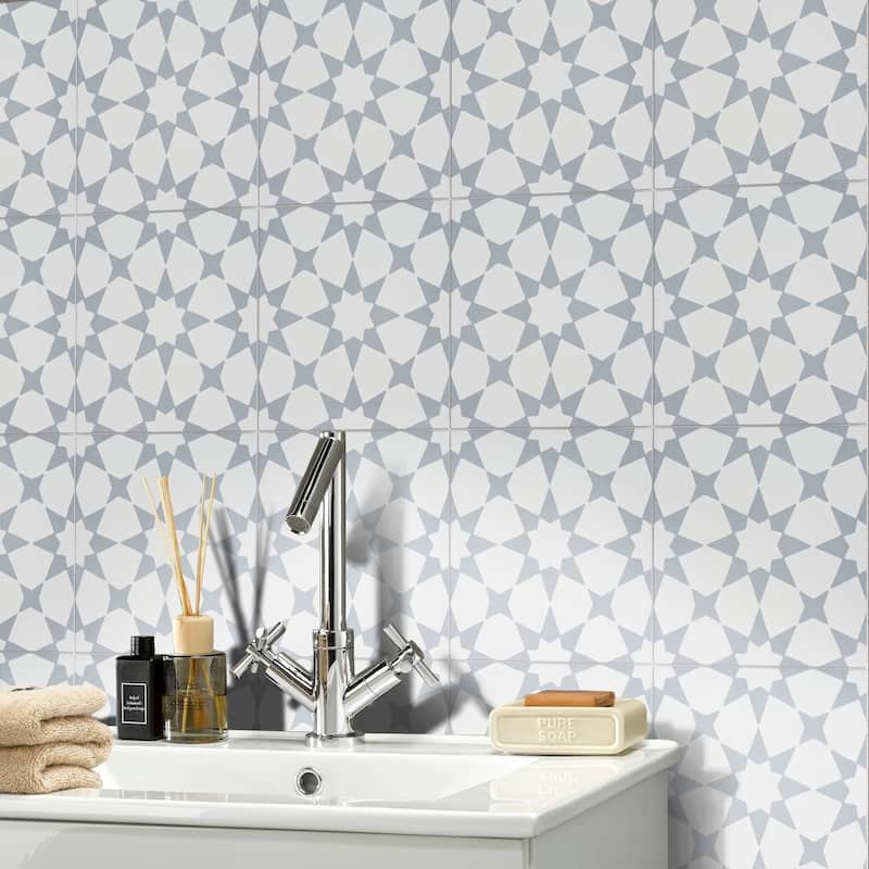 Handmade Medina in White and Grey Tile, Pack of 12 (Morocco)