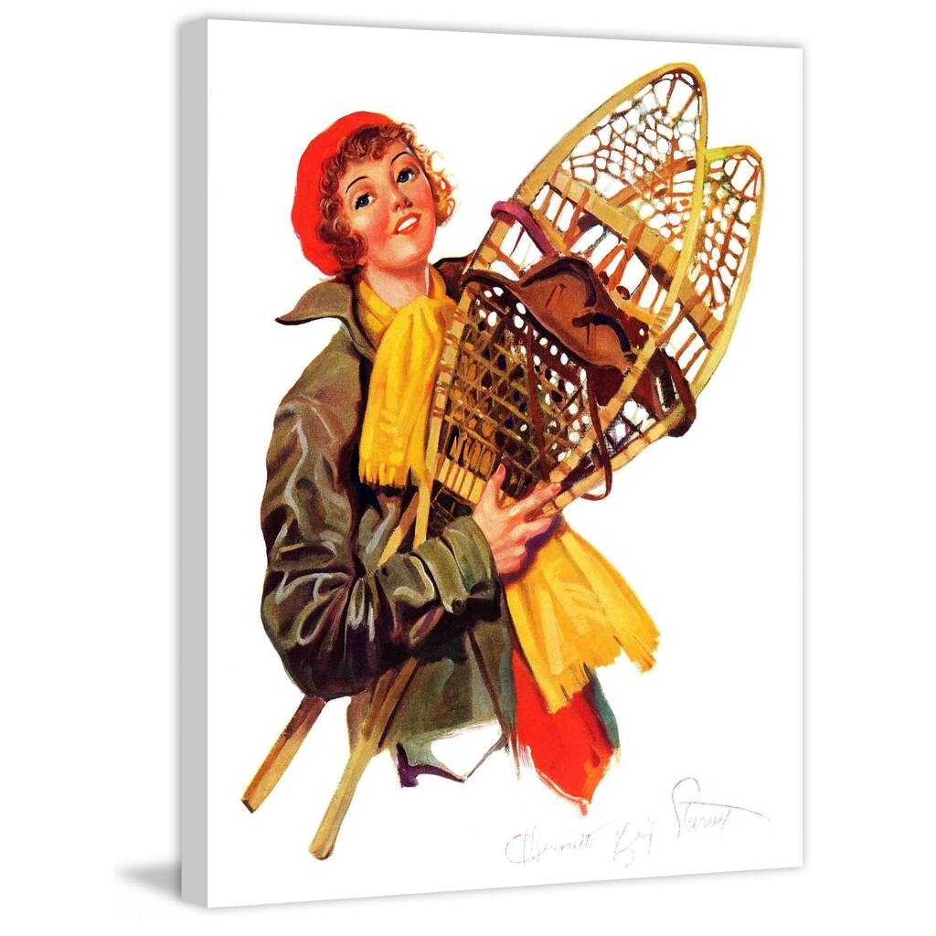 Marmont Hill - "Woman and Snowshoes" by Henrietta McCaig Starret Painting Print on Canvas - Multi-Color